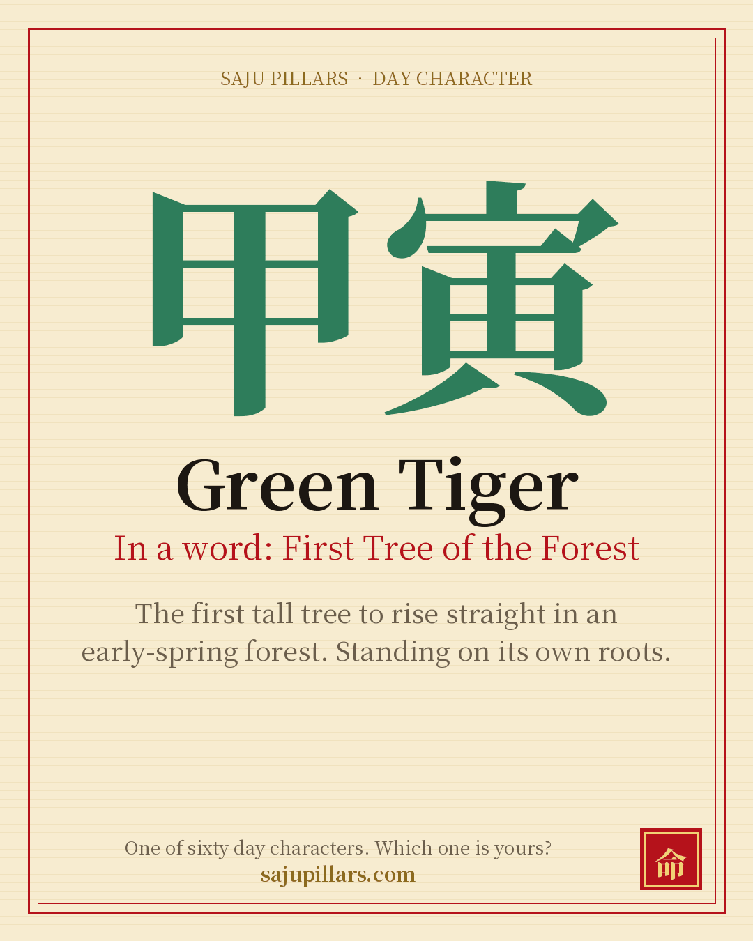 Green Tiger 甲寅 — Korean day character card