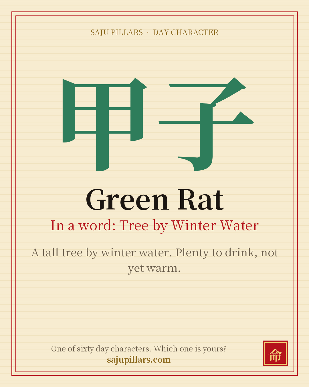 Green Rat 甲子 — Korean day character card