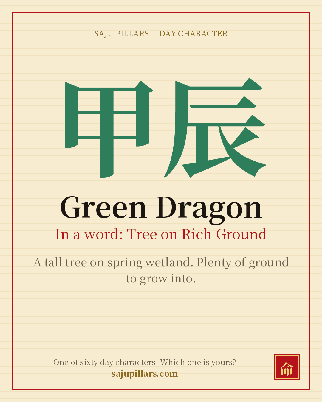 Green Dragon 甲辰 — Korean day character card