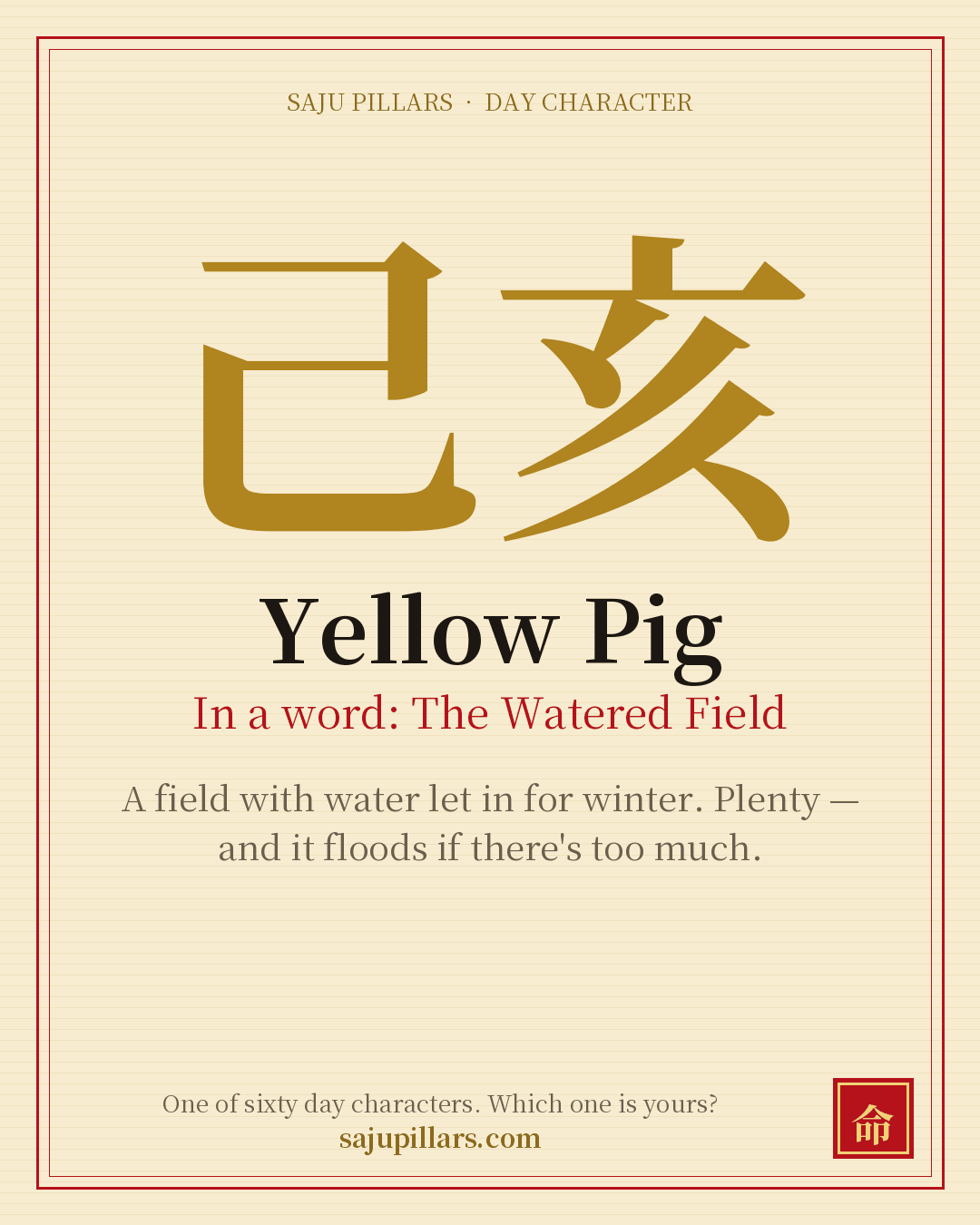 Yellow Pig 己亥 — Korean day character card