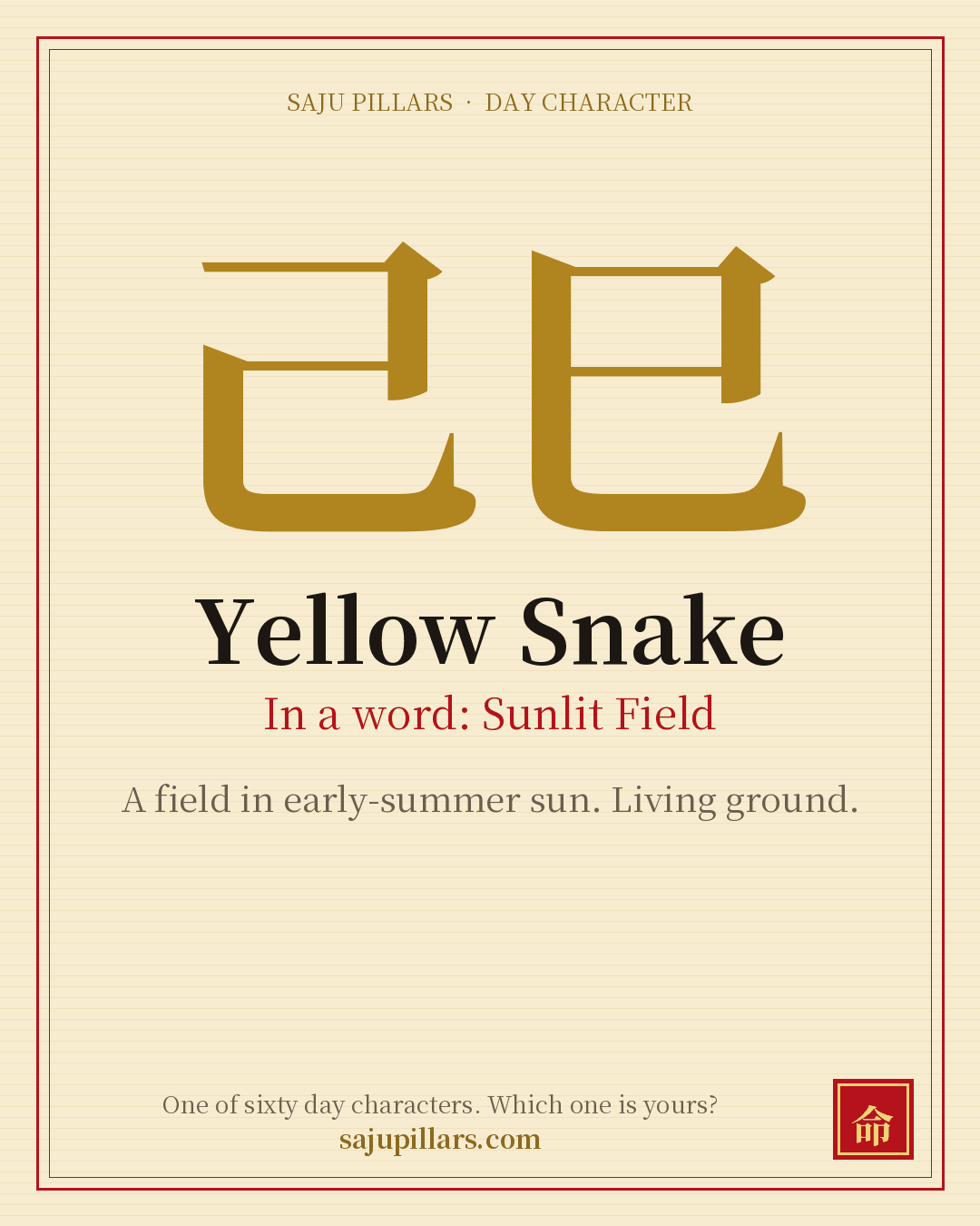 Yellow Snake 己巳 — Korean day character card
