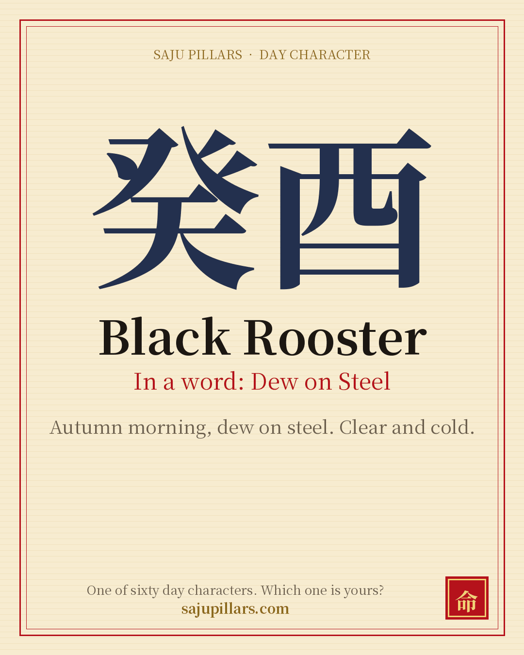 Black Rooster 癸酉 — Korean day character card