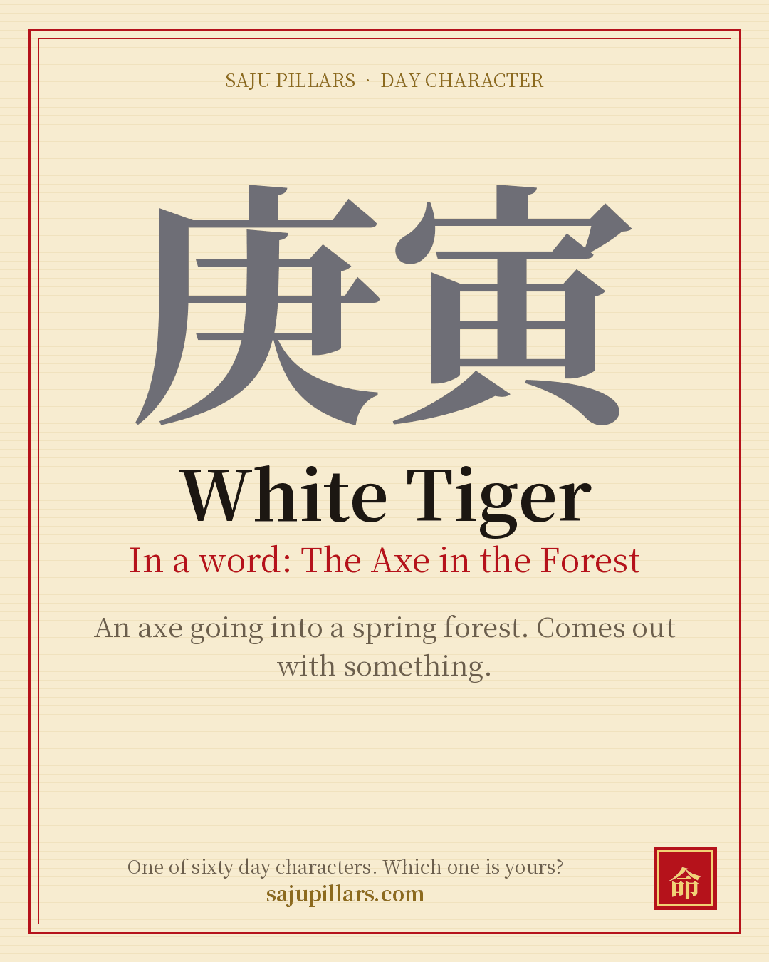 White Tiger 庚寅 — Korean day character card