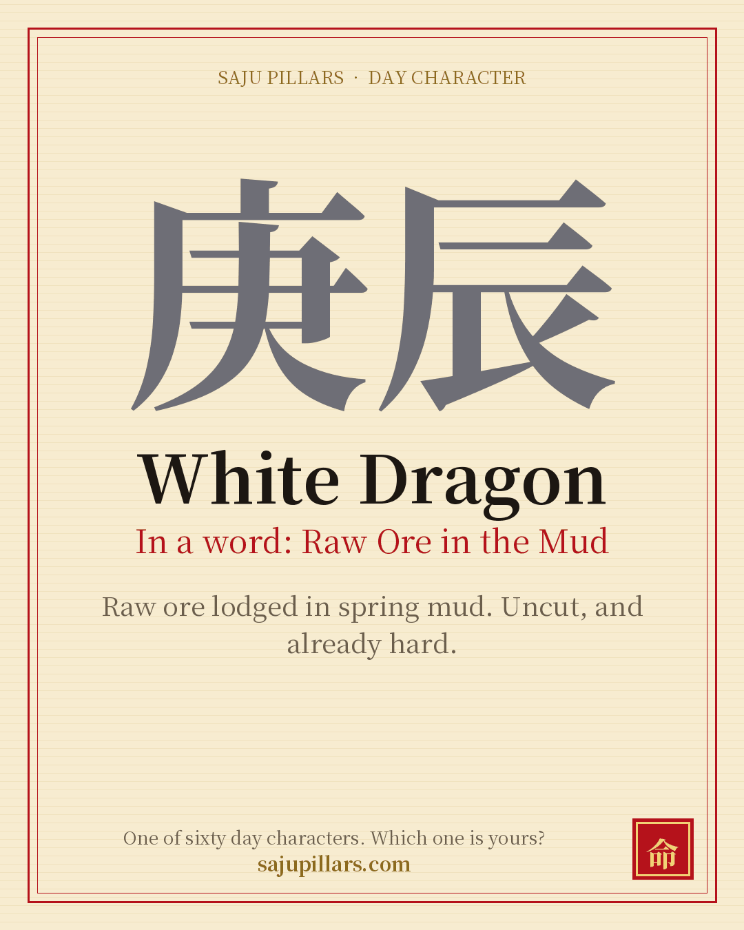 White Dragon 庚辰 — Korean day character card