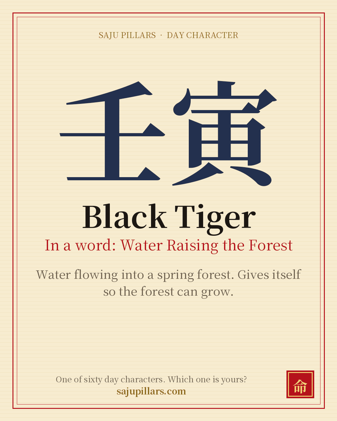 Black Tiger 壬寅 — Korean day character card