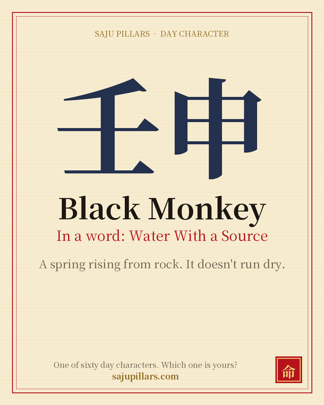 Black Monkey 壬申 — Korean day character card