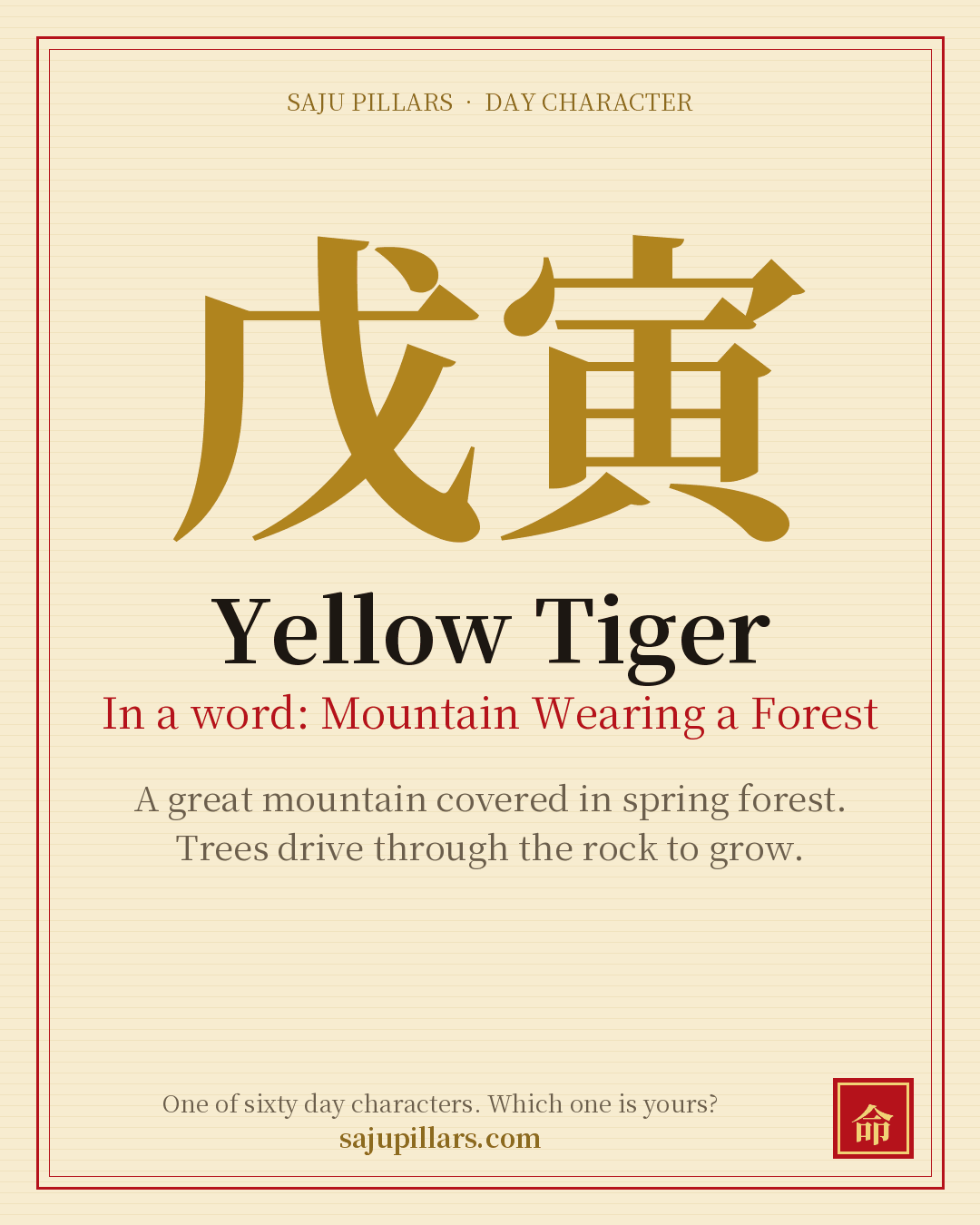 Yellow Tiger 戊寅 — Korean day character card