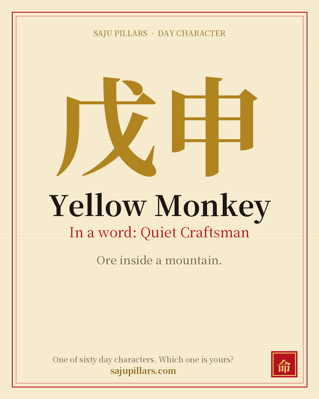 Yellow Monkey 戊申 — Korean day character card