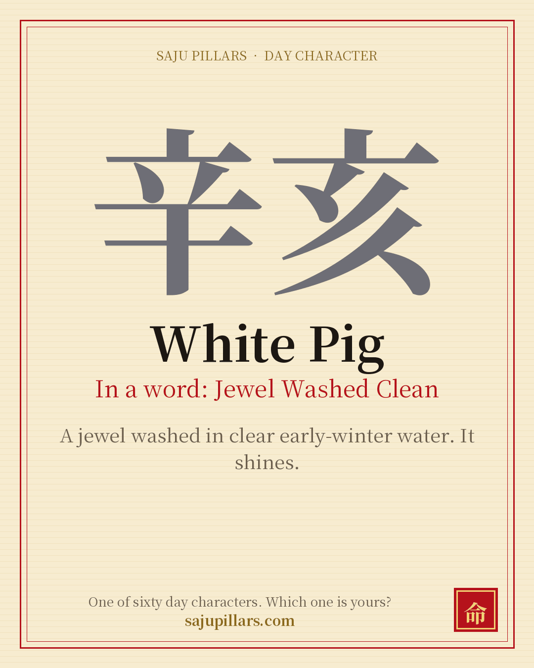 White Pig 辛亥 — Korean day character card